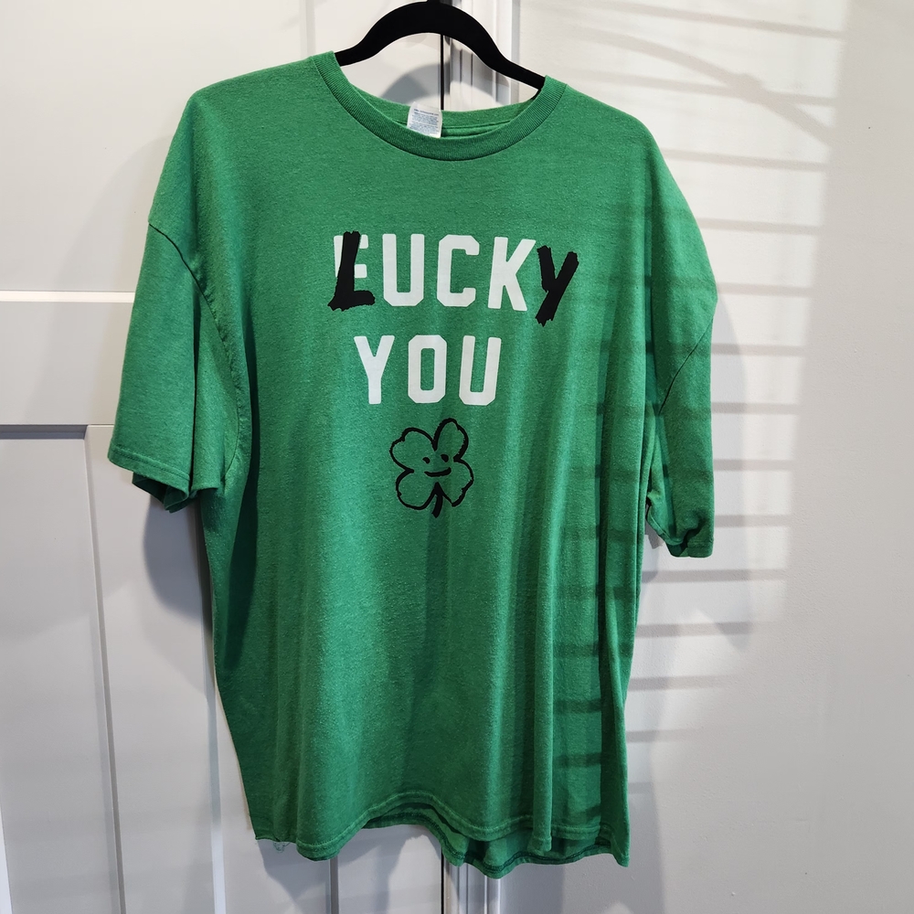 St Patty's Day Green "Lucky You" Short Sleeve Tee Men's 2Xl